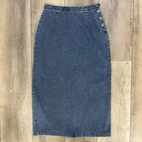 Vintage Y2K Denim Maxi Skirt Size 8 Western Ranch Festival Blue Prairie 90s Norm - Picture 3 of 12